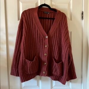 C’est moi terra cotta rust button up cable knit cardigan oversized slouchy